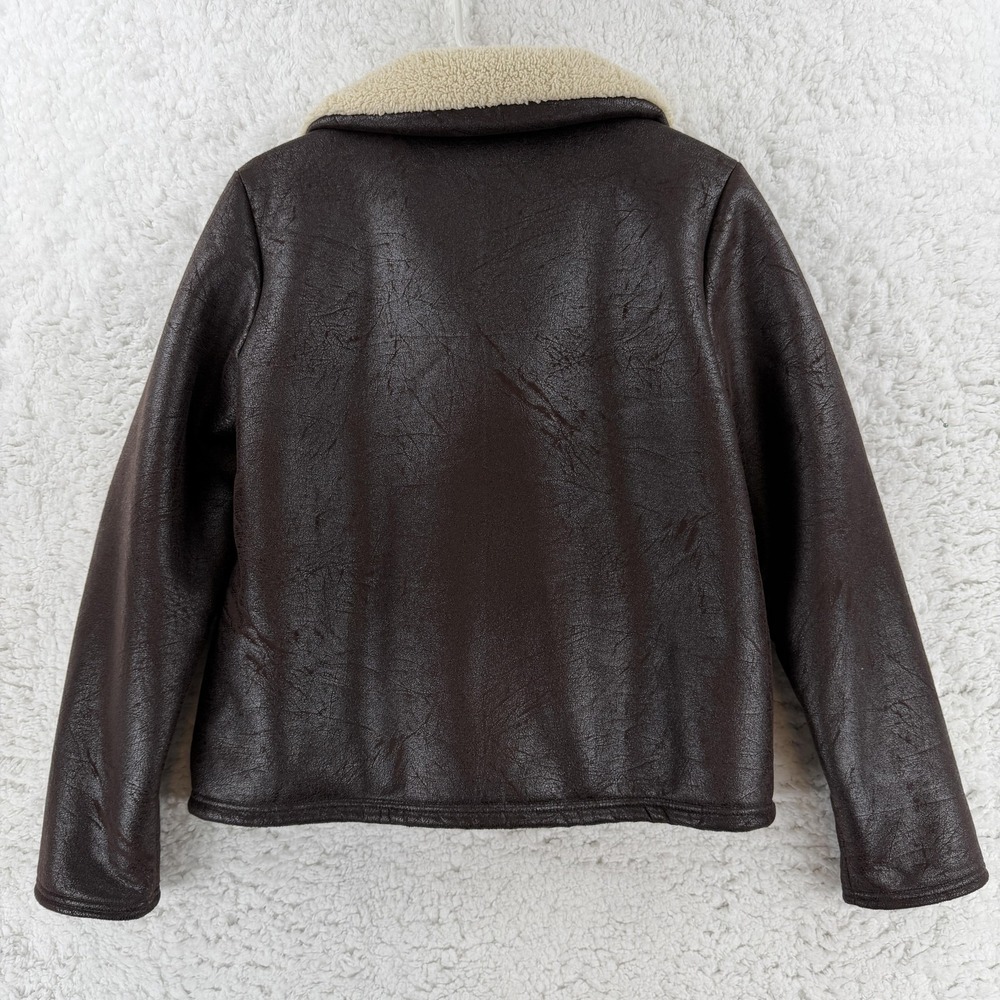 Lauren Ralph Lauren Coat Womens Medium Brown Faux Leather Shearling‎ Pea Coat - Picture 2 of 10